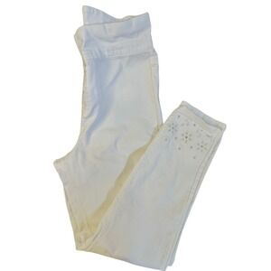 Hue Womens White Denim Leggings Floral Eyelet Rhinestone Ankle Jeggings Size M